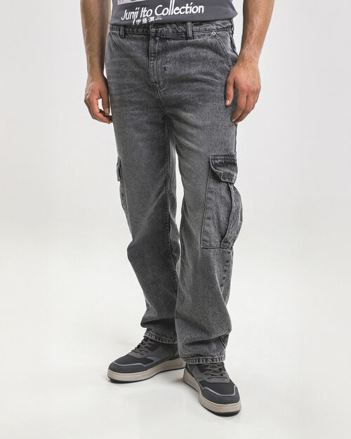 Jeans Straight Cargo Gris